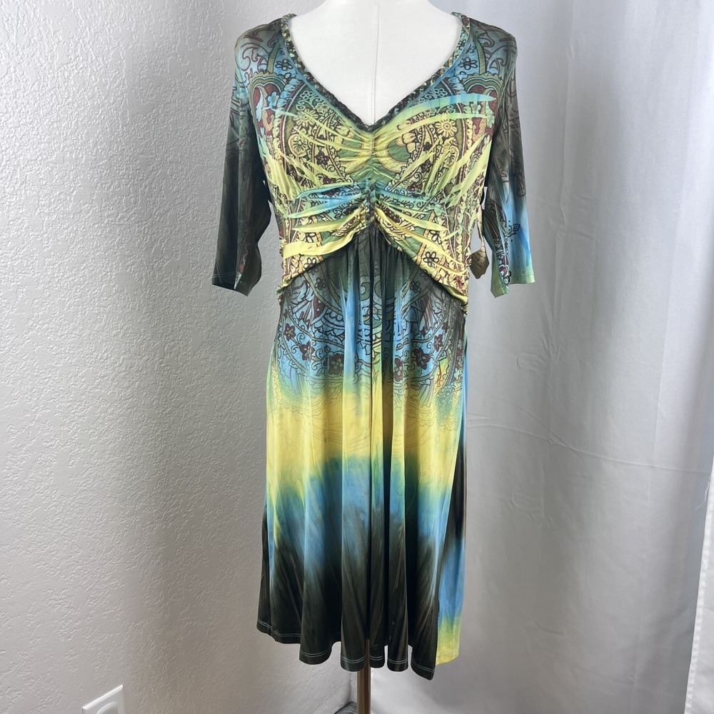 Y2K One World Dress Womens M Babydoll Tie Dye Boho Artsy Fairy Hippie‎ Statement